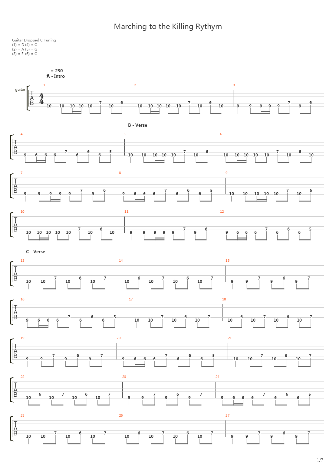 Marching To The Killing Rythym吉他谱