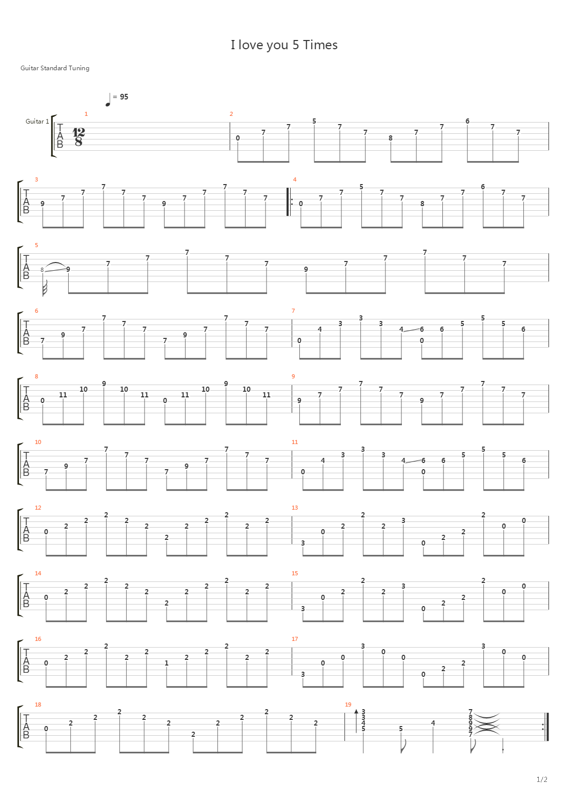 I Love You Five Times吉他谱