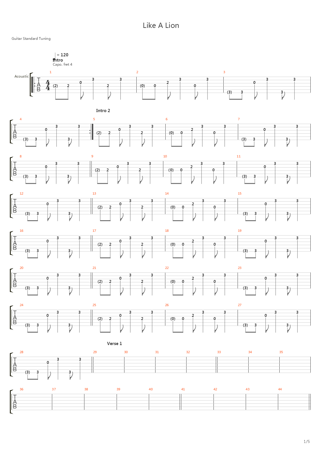 Like A Lion吉他谱