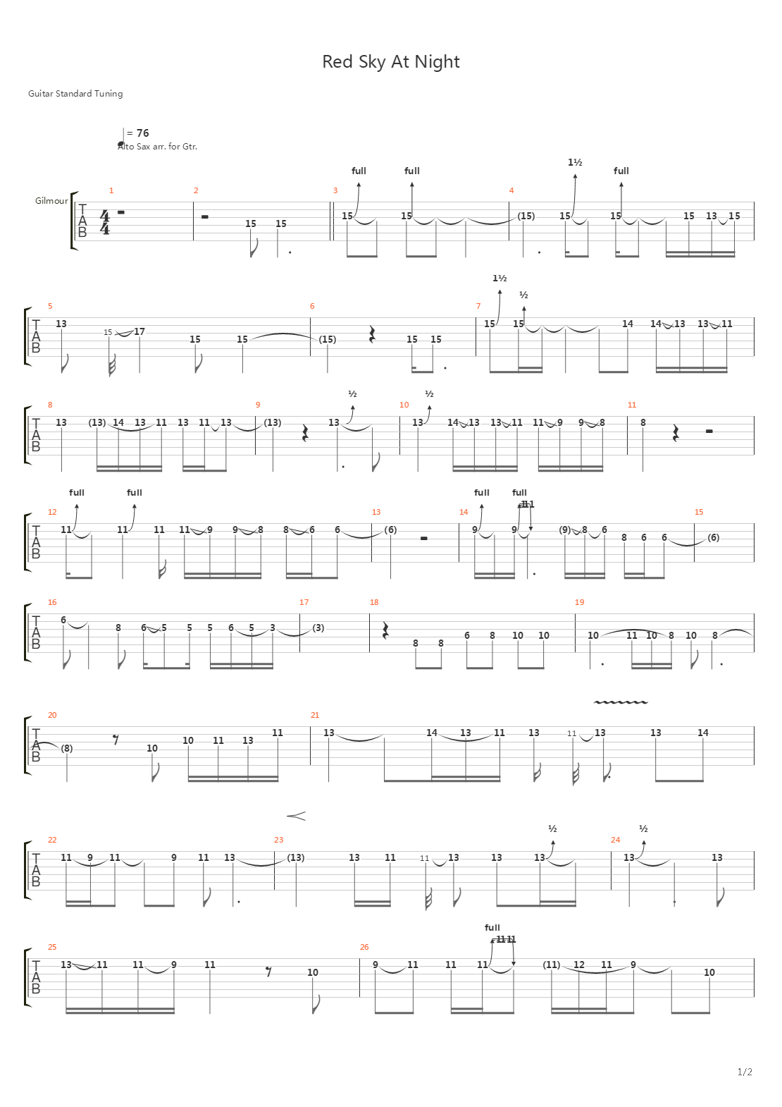 Red Sky At Night吉他谱
