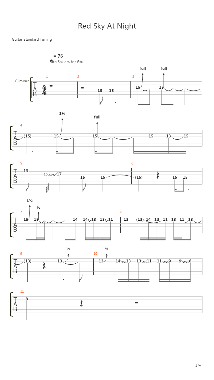 Red Sky At Night吉他谱