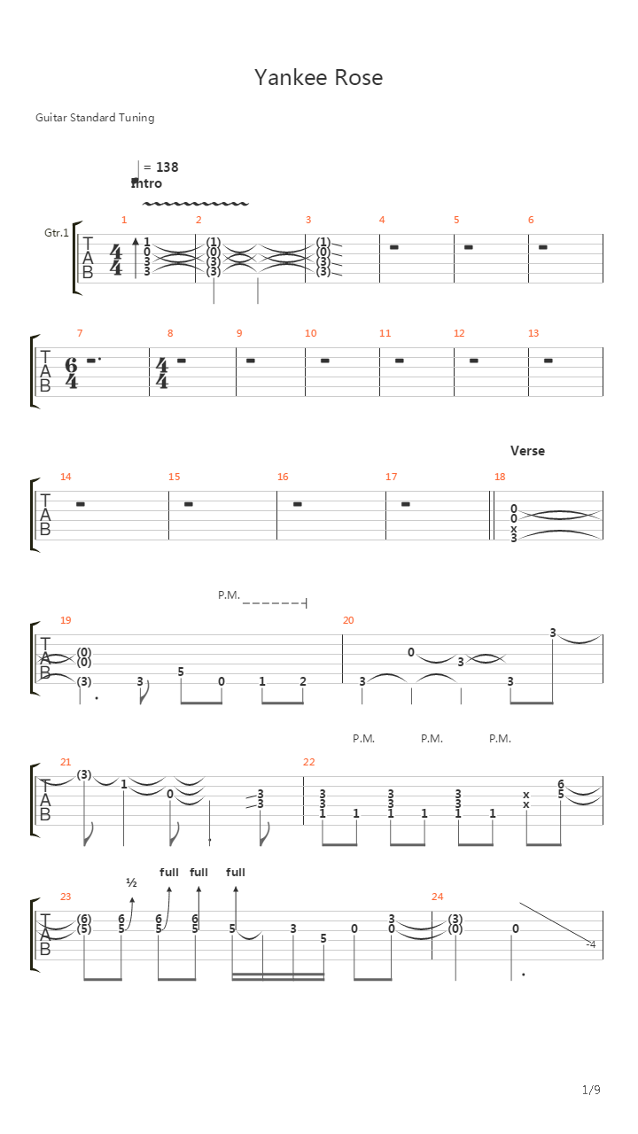 Yankee Rose吉他谱