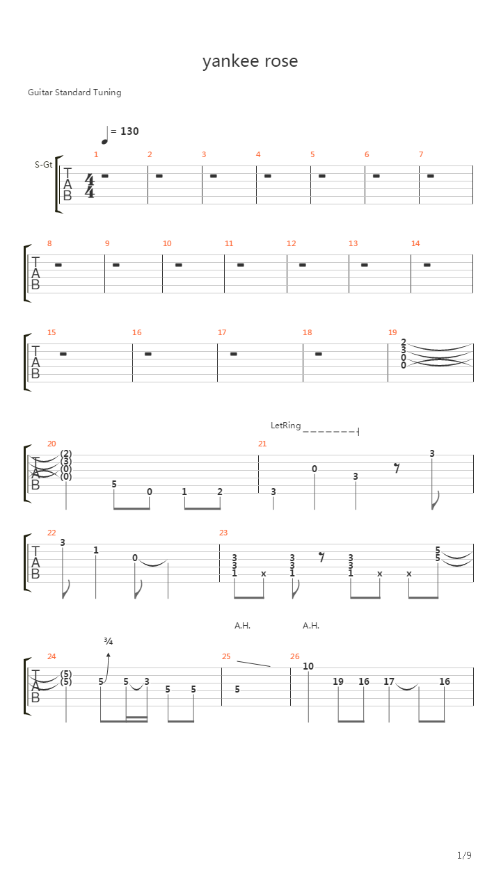 Yankee Rose吉他谱
