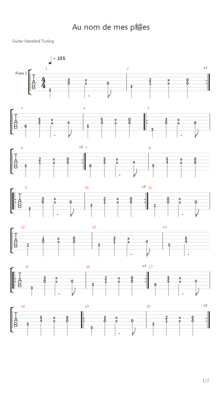 Au Nom De Mes Pres吉他谱