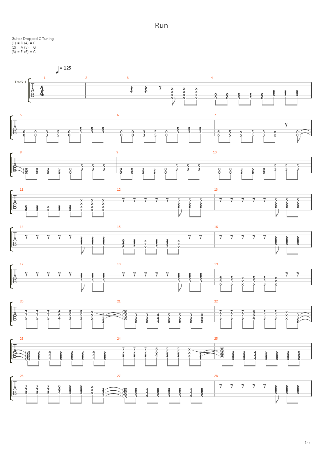 Run吉他谱