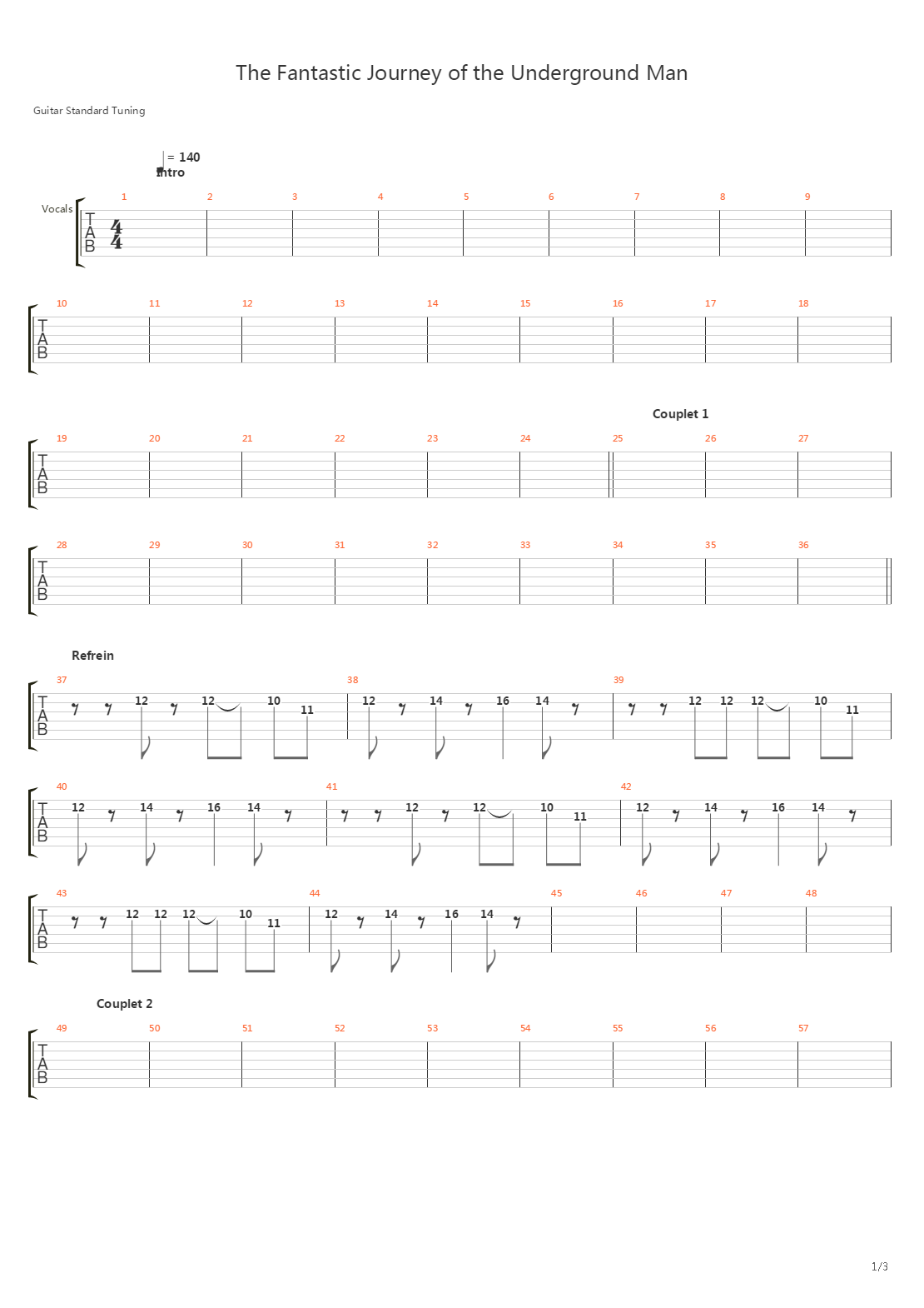 The Fantastic Journey Of The Underground Man吉他谱