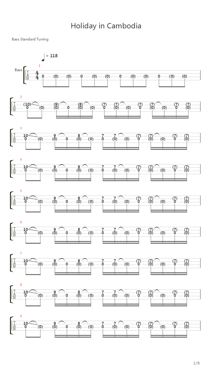 Holiday In Cambodia吉他谱