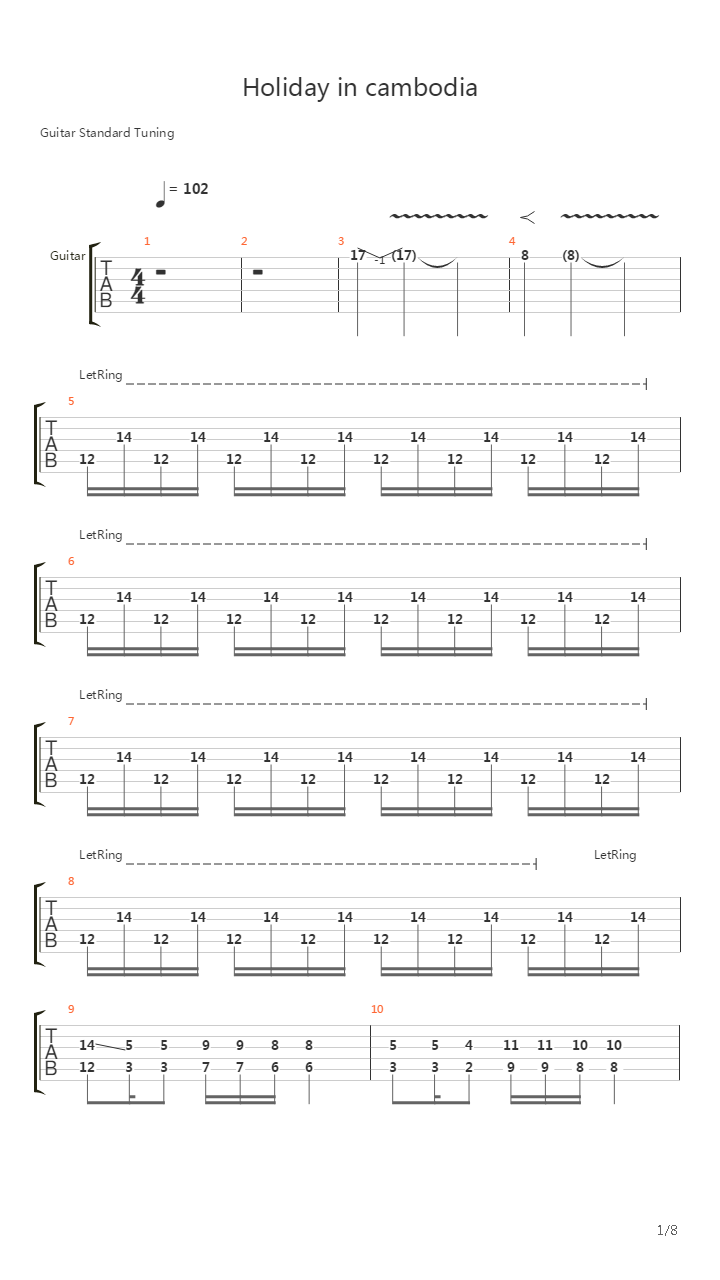 Holiday In Cambodia吉他谱