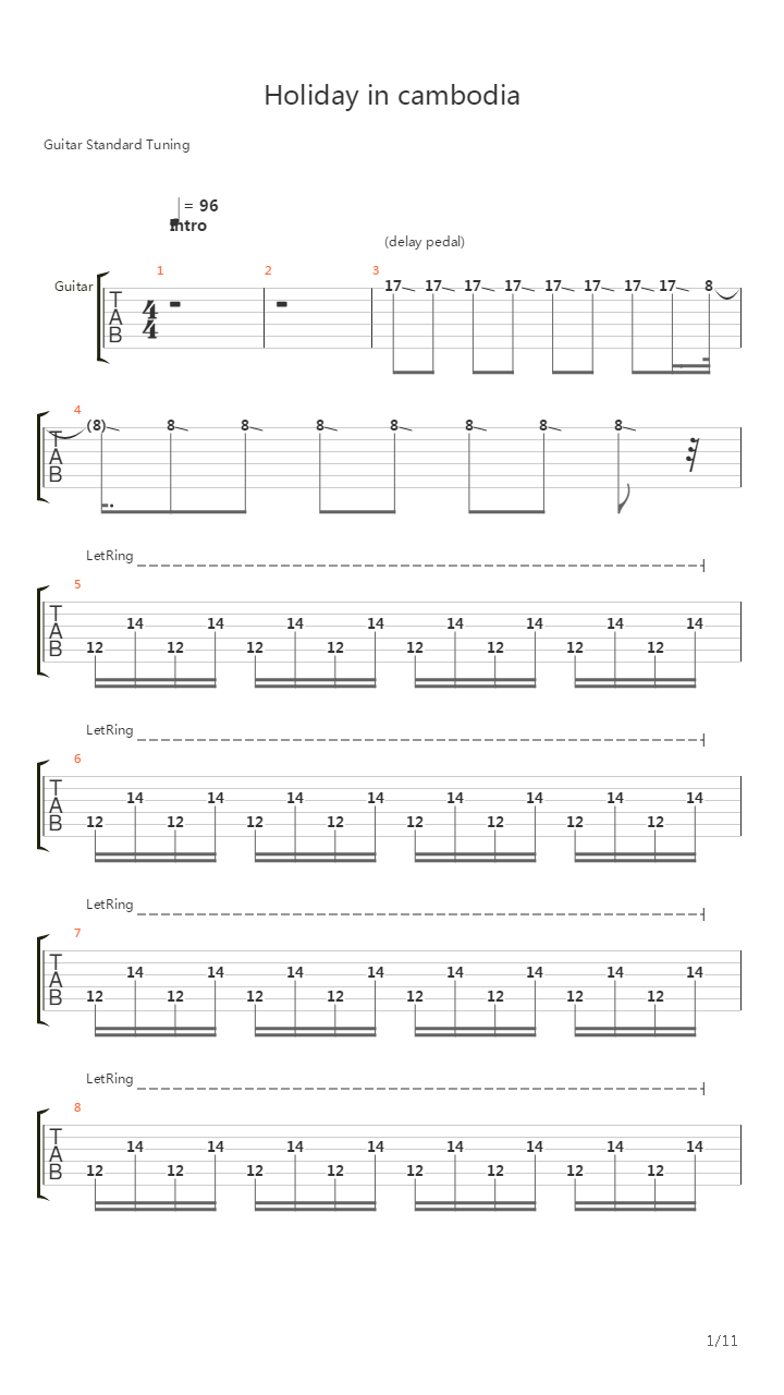 Holiday In Cambodia吉他谱