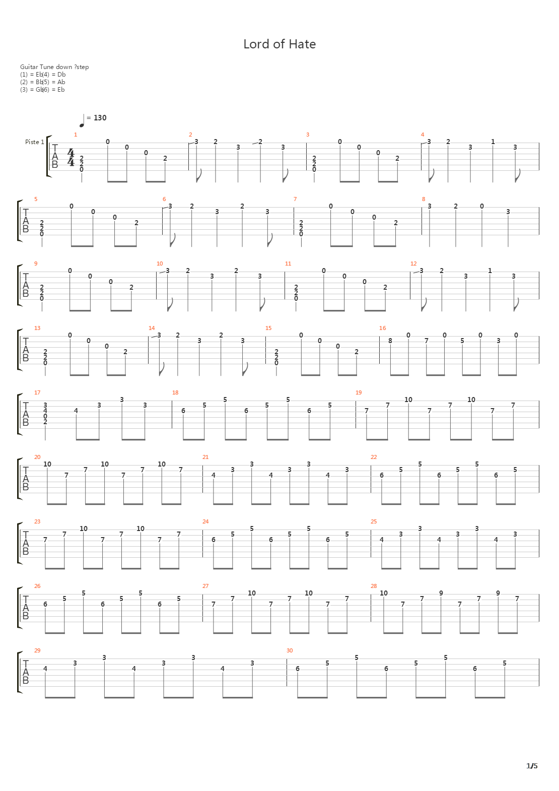Lord Of Hate吉他谱