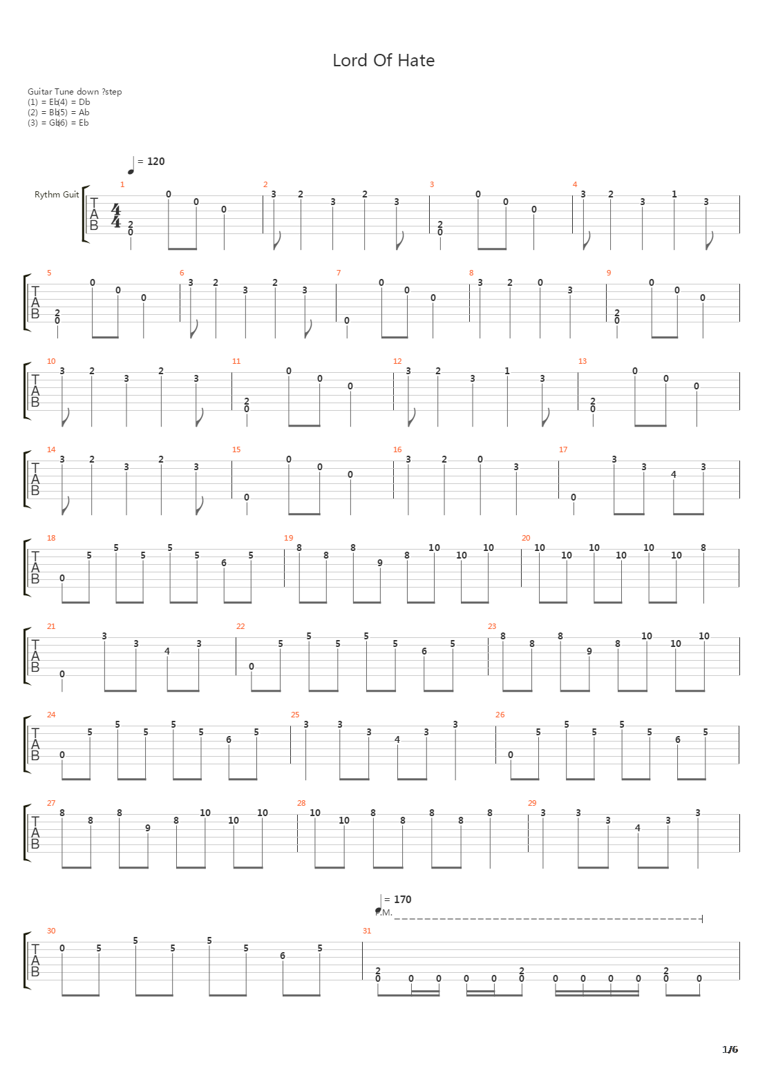 Lord Of Hate吉他谱