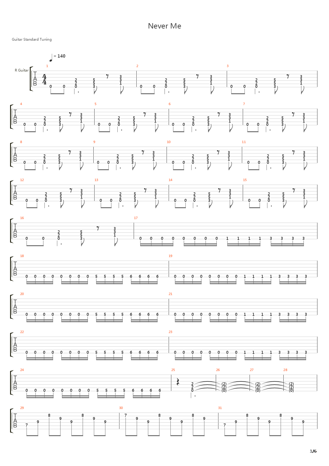 Never Me吉他谱