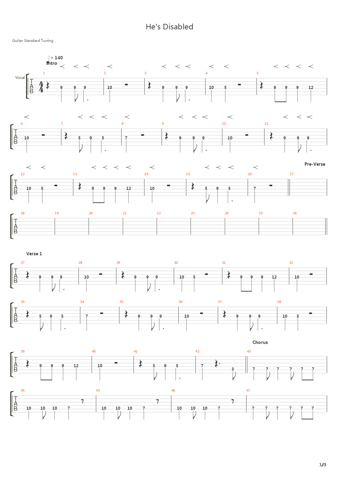 Hes Disabled吉他谱
