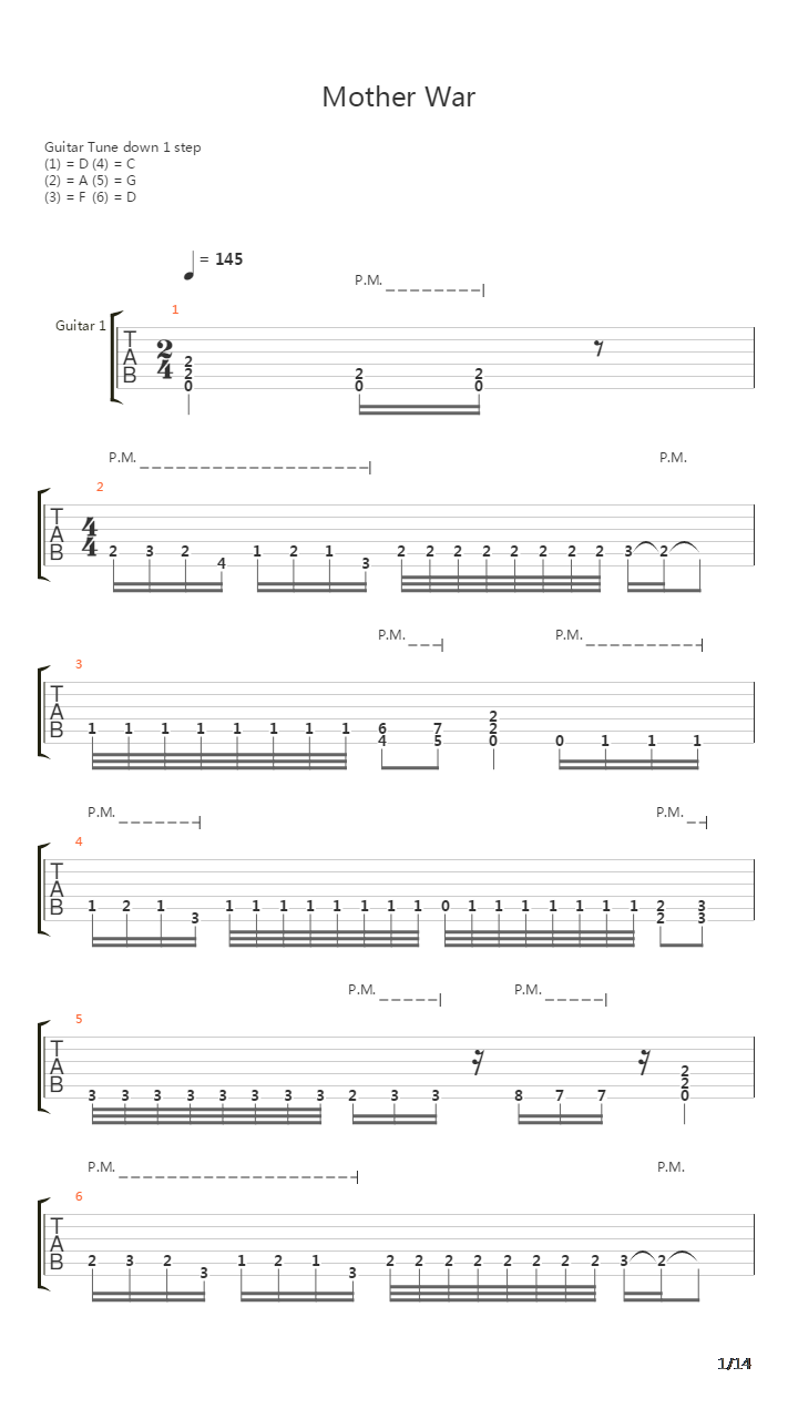 Mother War吉他谱