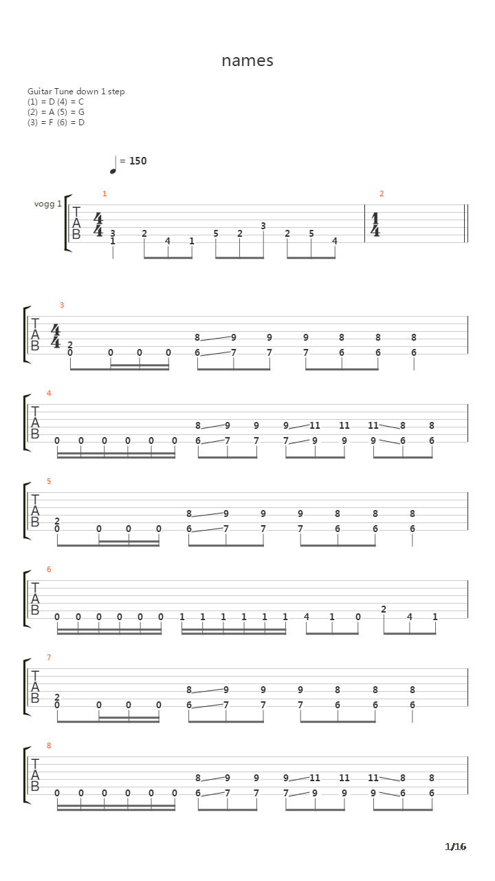 Names吉他谱