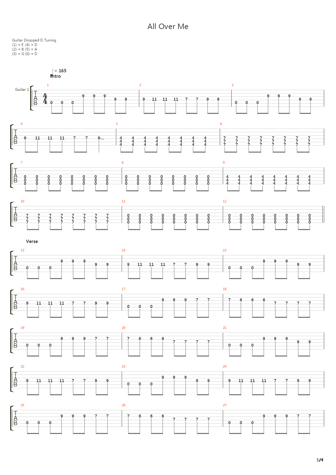 All Over Me吉他谱