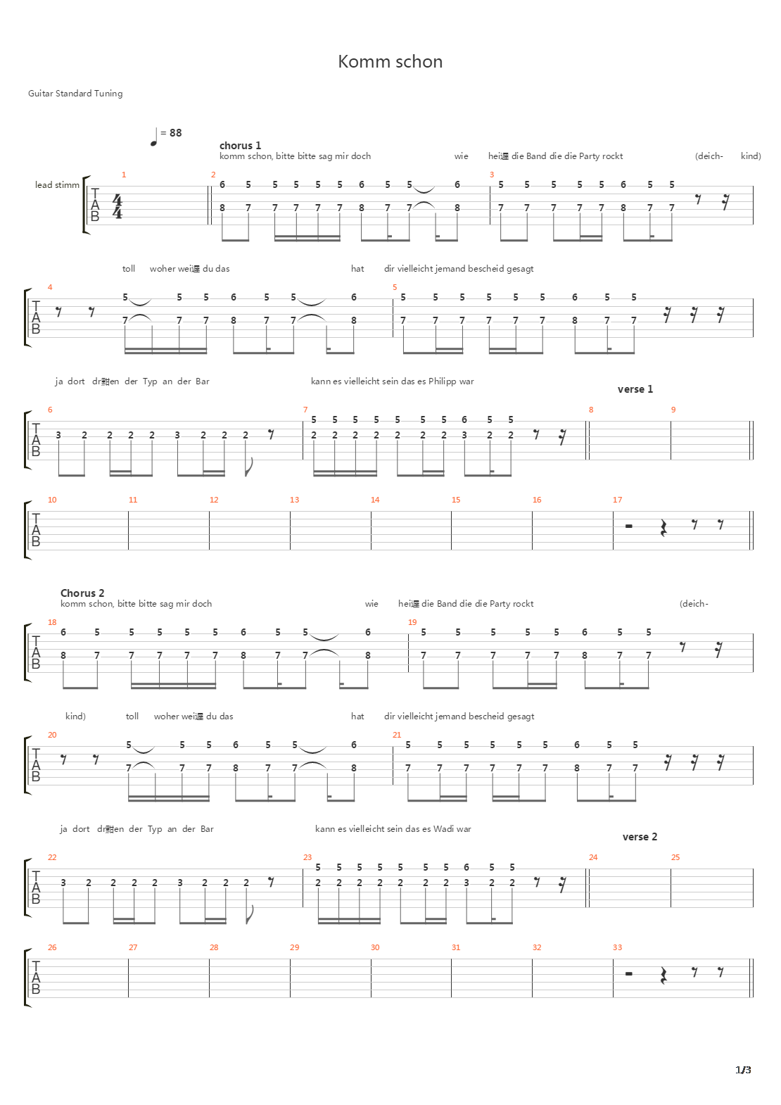 Komm Schon吉他谱