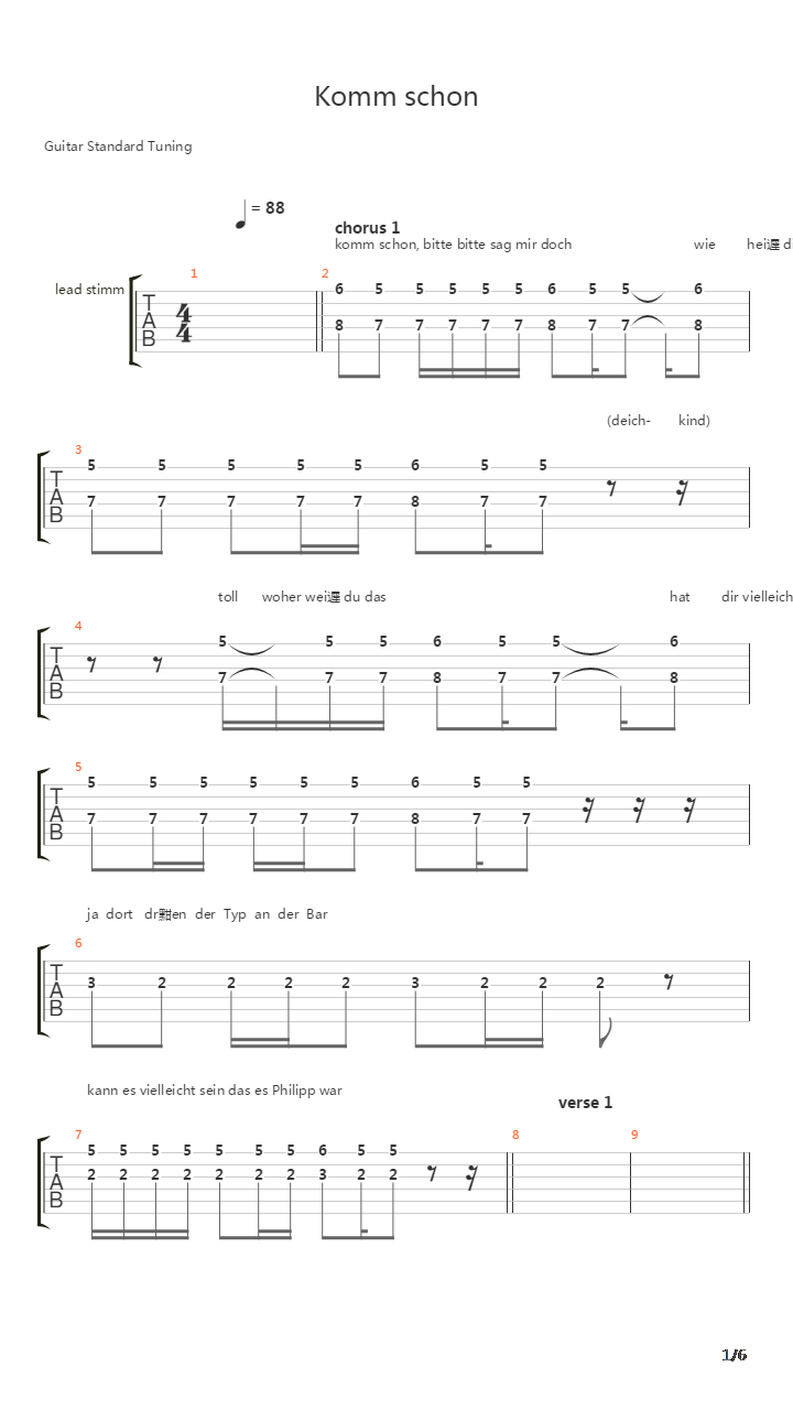 Komm Schon吉他谱