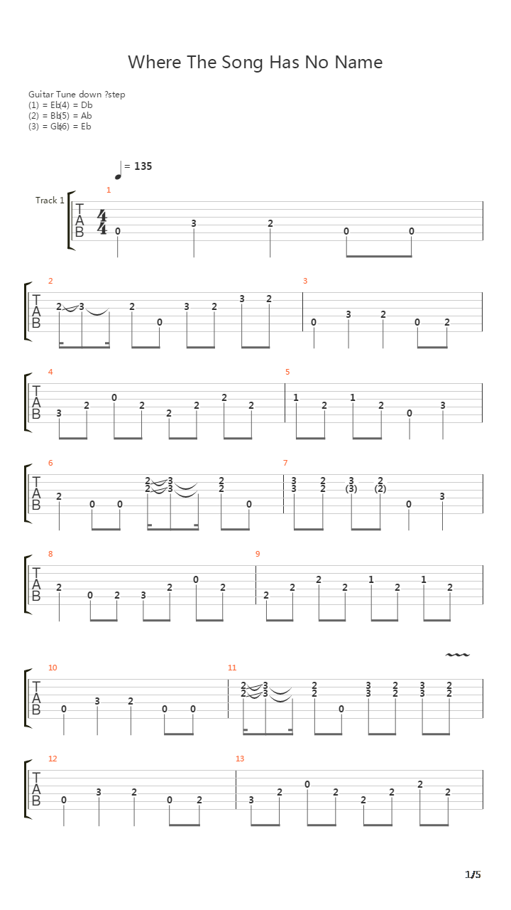 Where The Song Has No Name吉他谱
