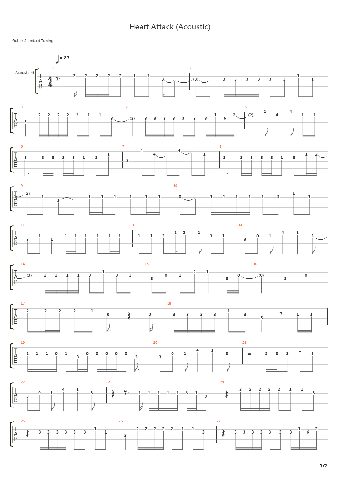 Heart Attack Acoustic吉他谱