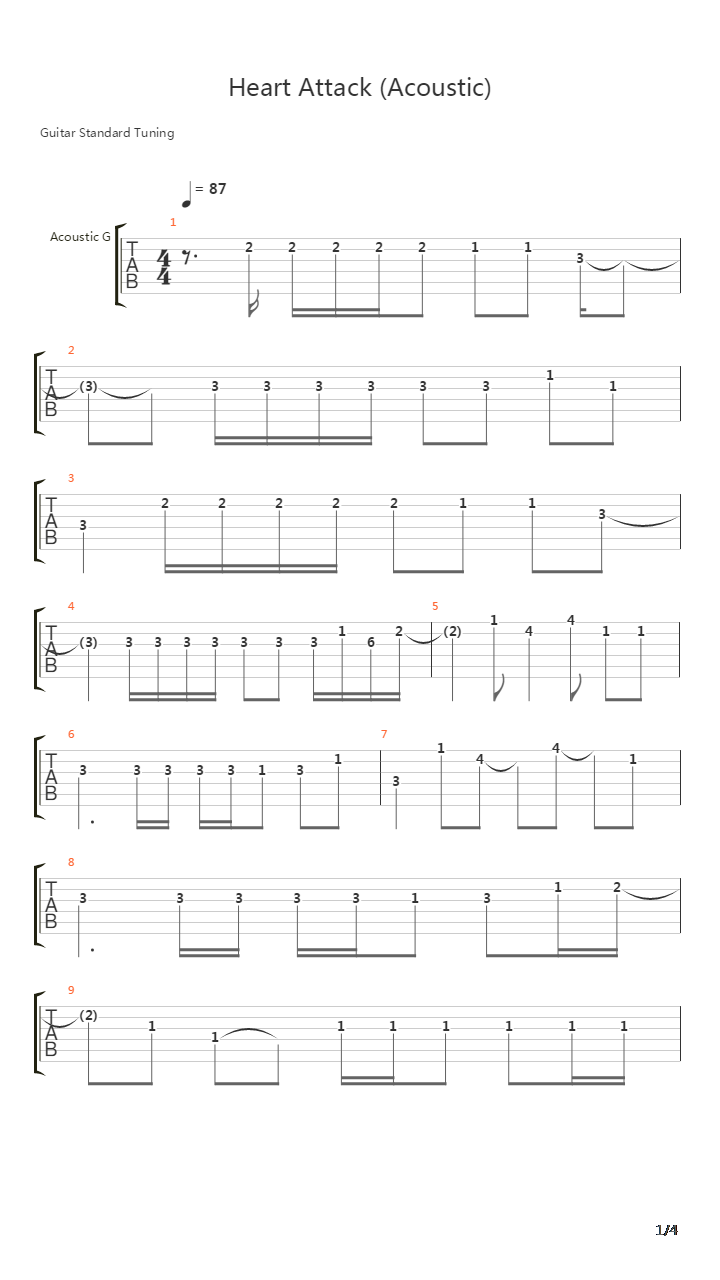 Heart Attack Acoustic吉他谱