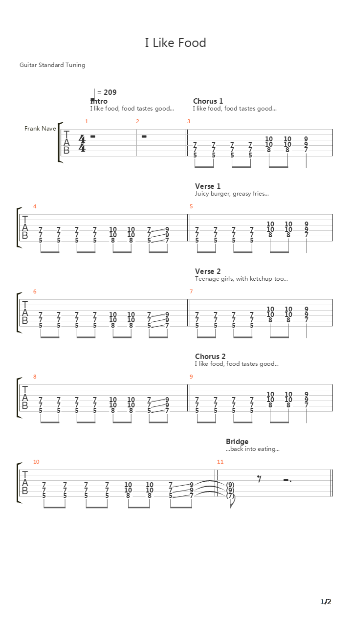 I Like Food吉他谱