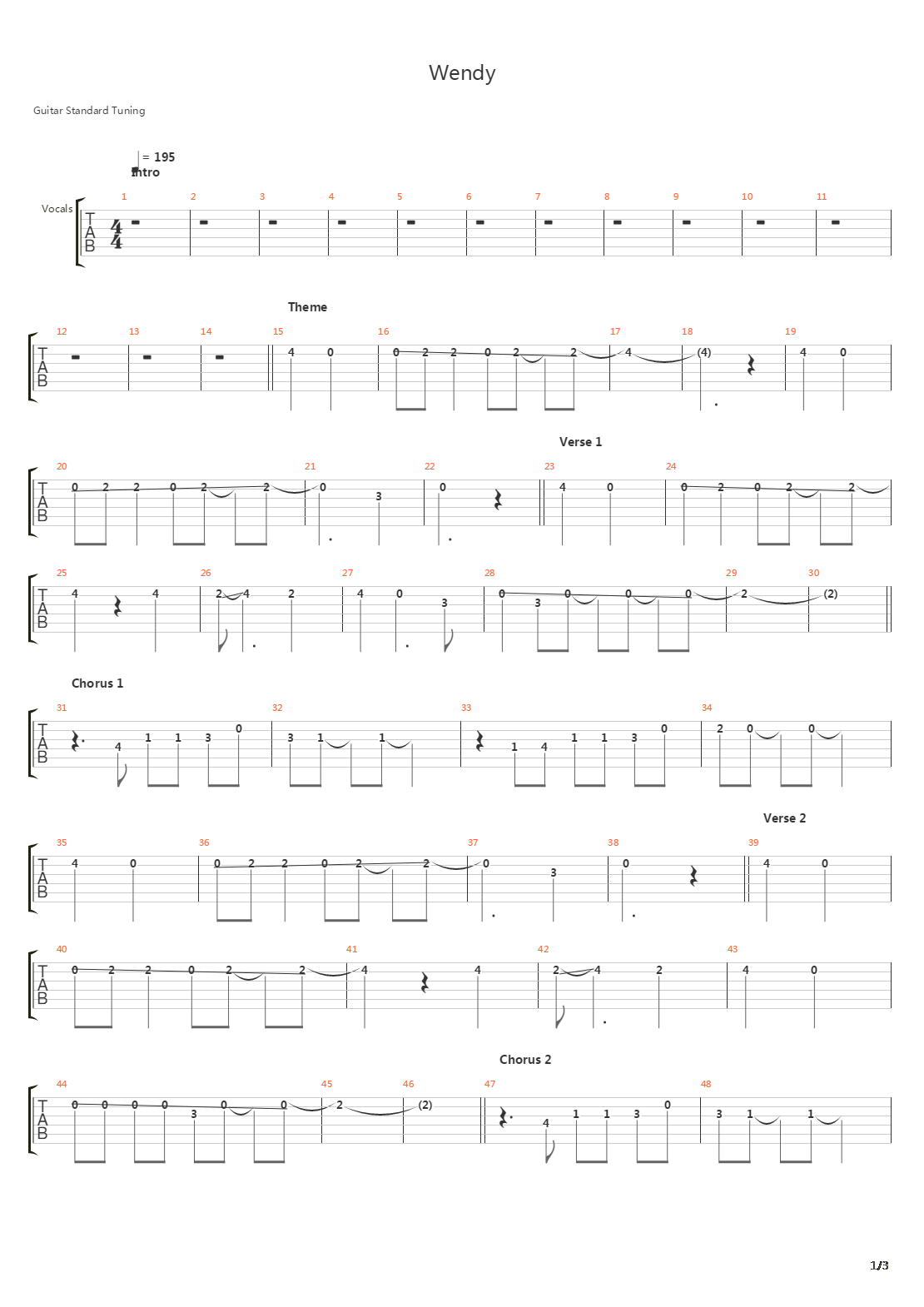 Wendy吉他谱