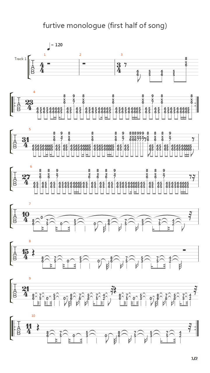 Furtive Monologue 1st Half吉他谱