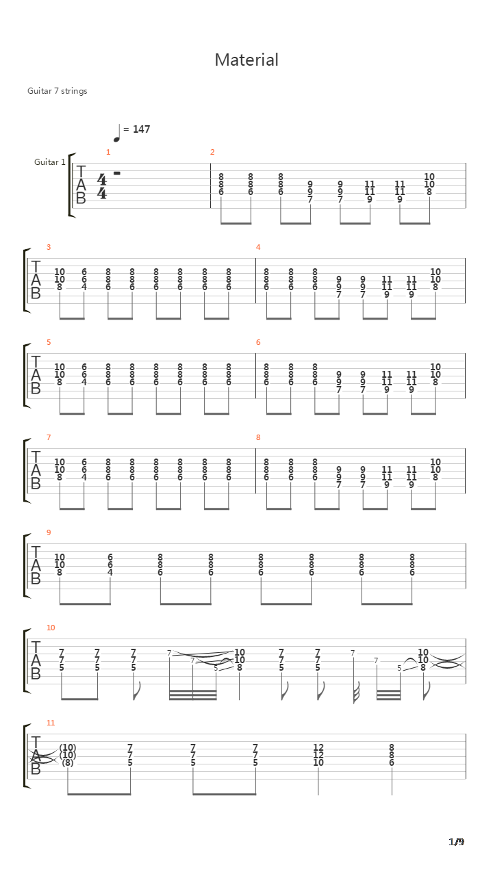 Material吉他谱