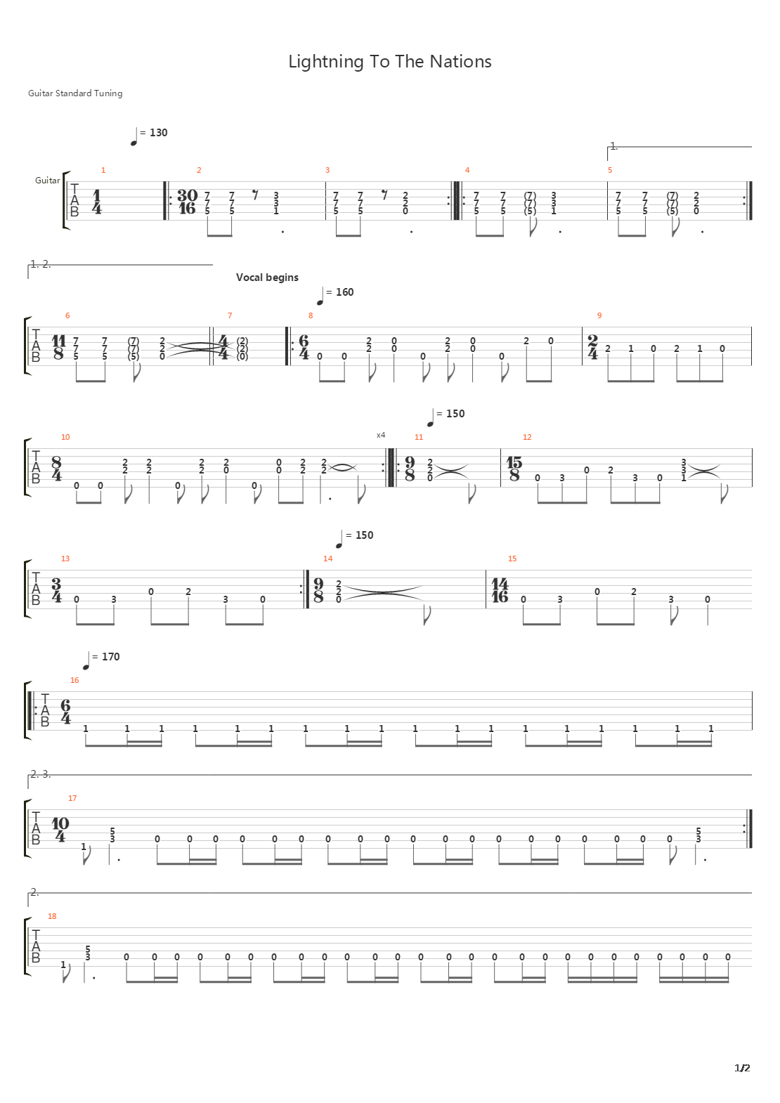 Lightning To The Nations吉他谱