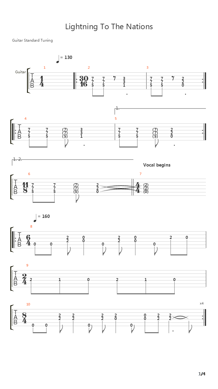 Lightning To The Nations吉他谱