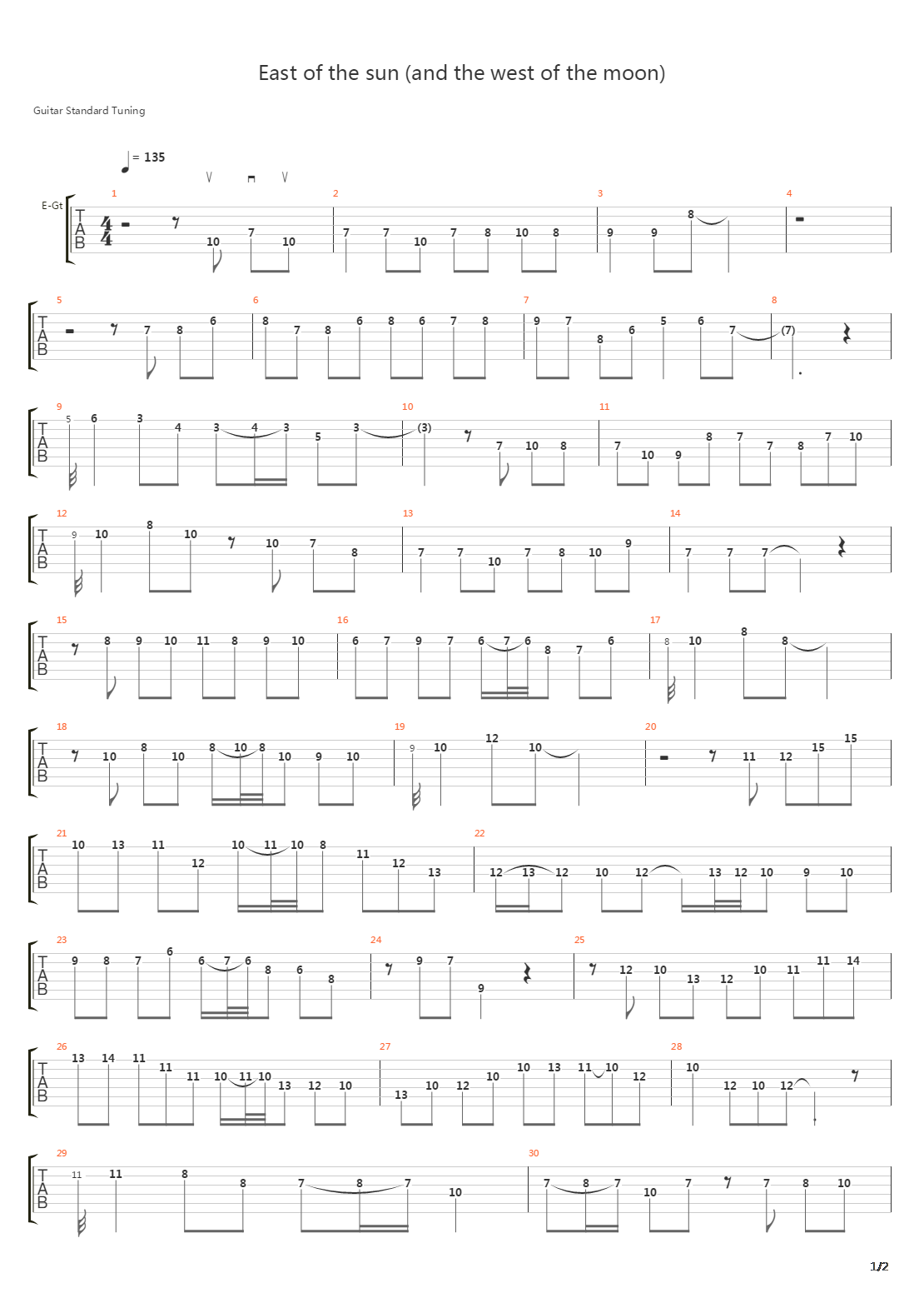 East Of The Sun West Of The Moon吉他谱