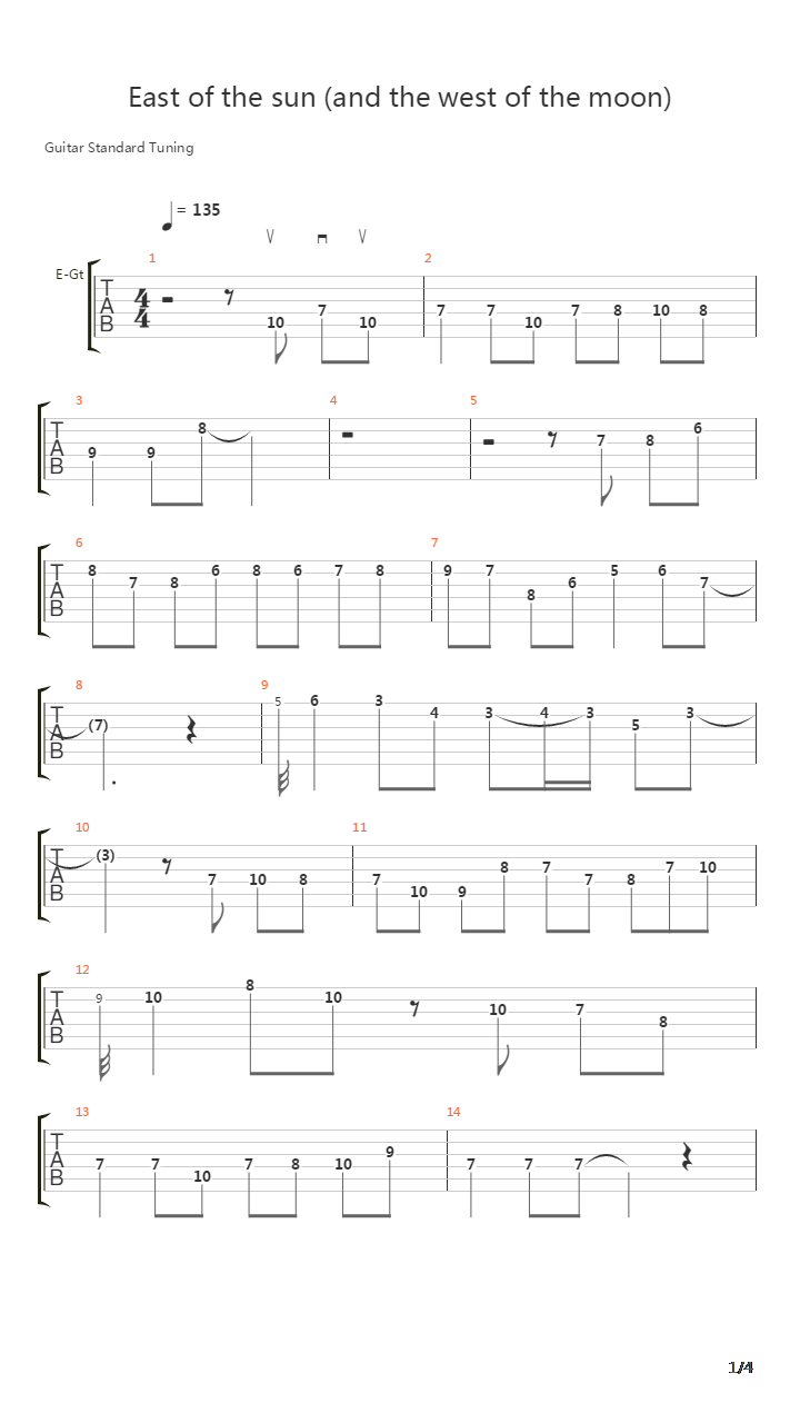 East Of The Sun West Of The Moon吉他谱