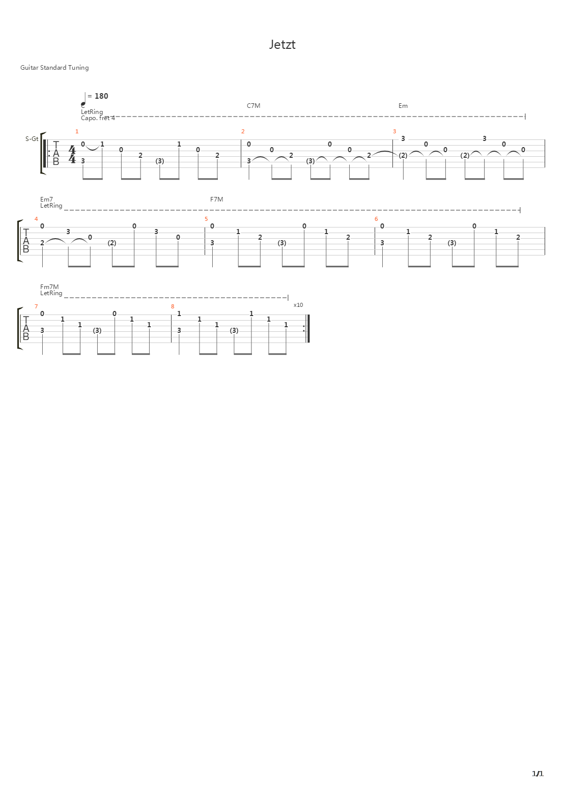 Jetzt吉他谱