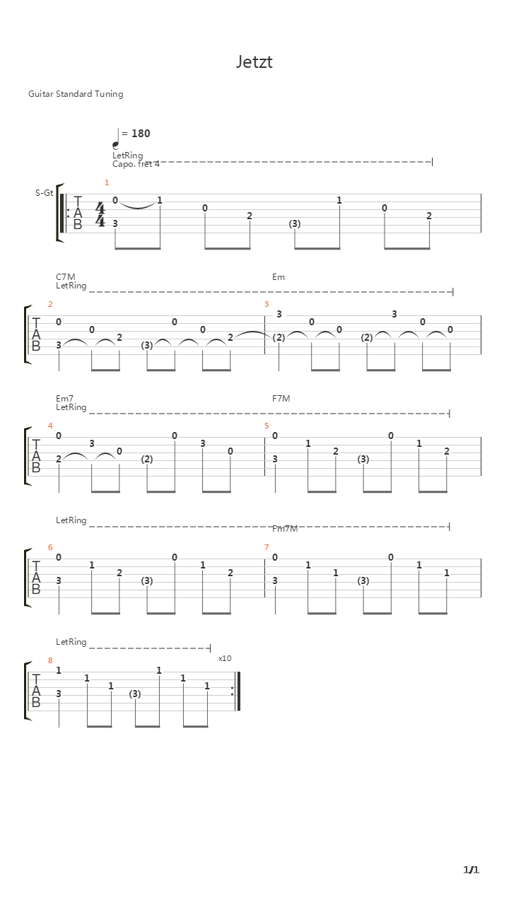 Jetzt吉他谱