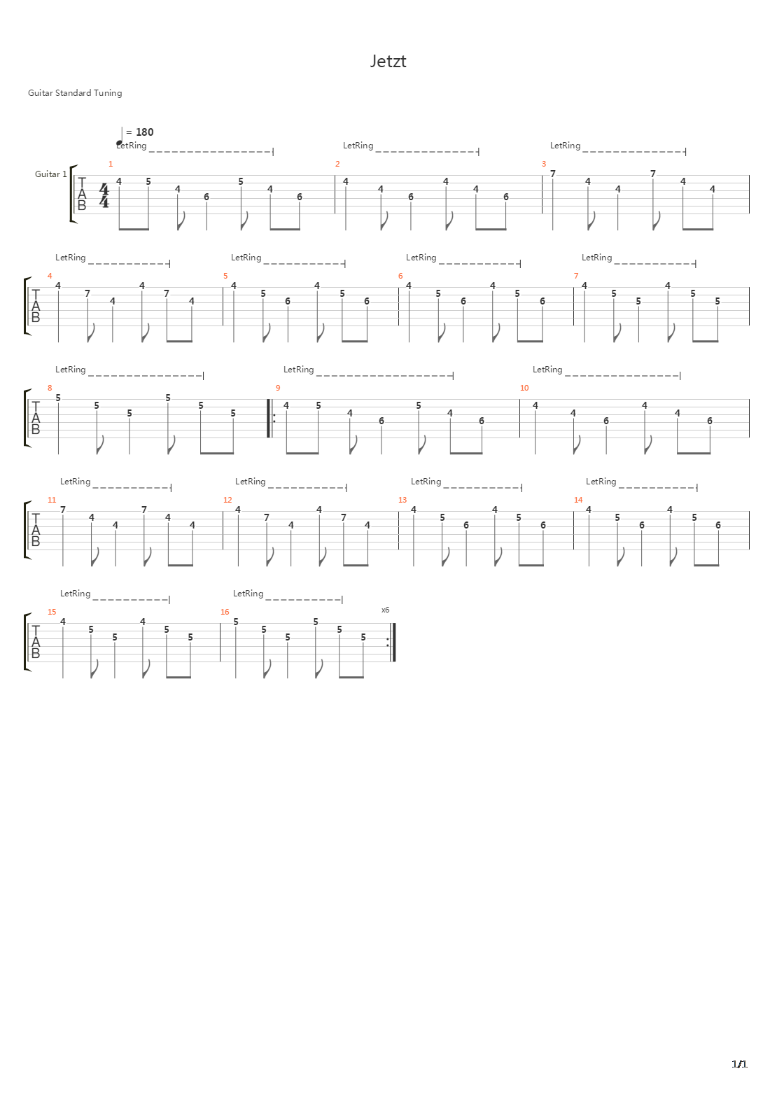 Jetzt吉他谱