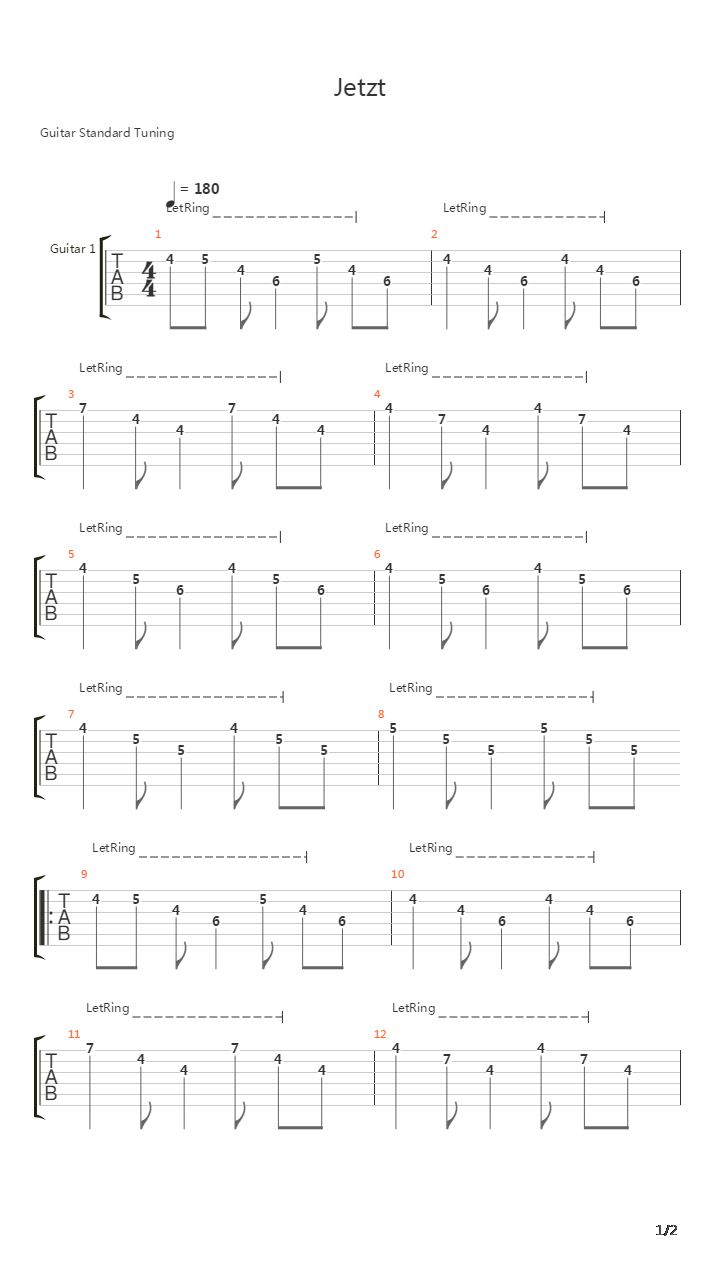 Jetzt吉他谱