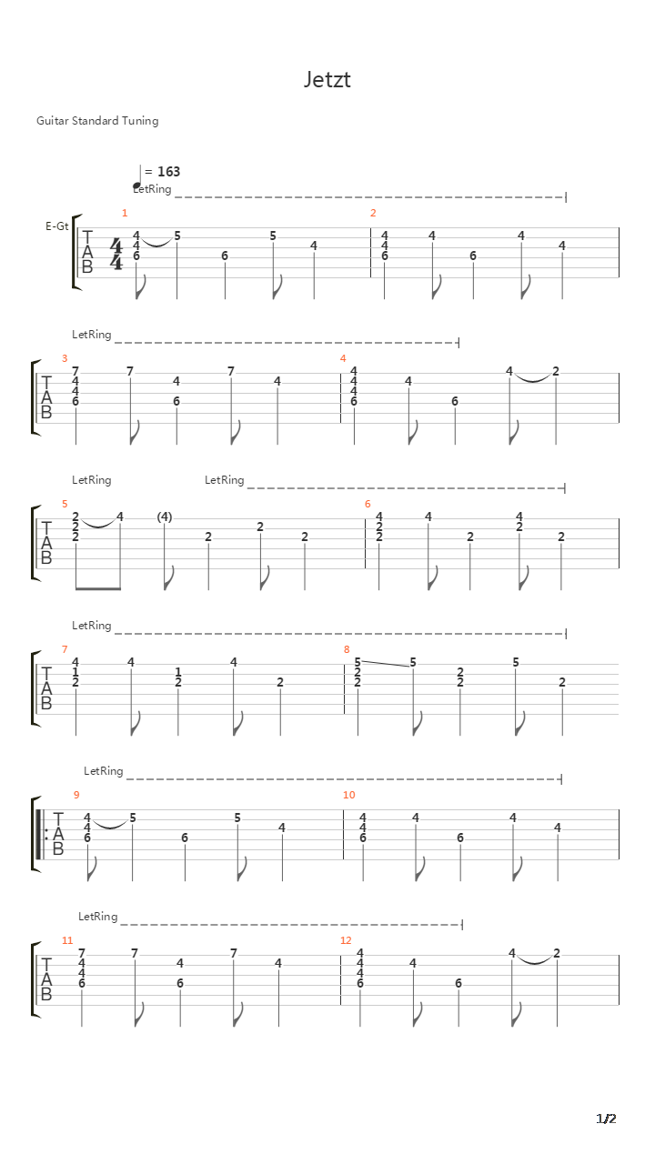 Jetzt吉他谱