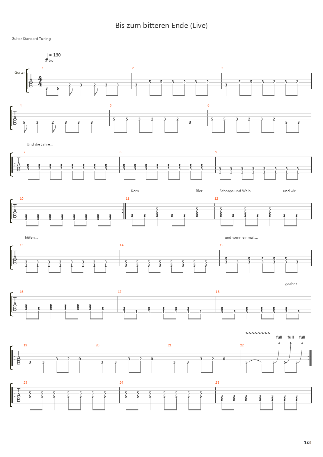 Bis Zum Bitteren Ende Live吉他谱