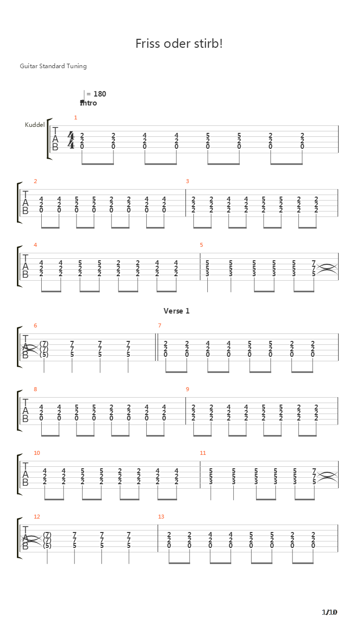 Friss Oder Stirb吉他谱