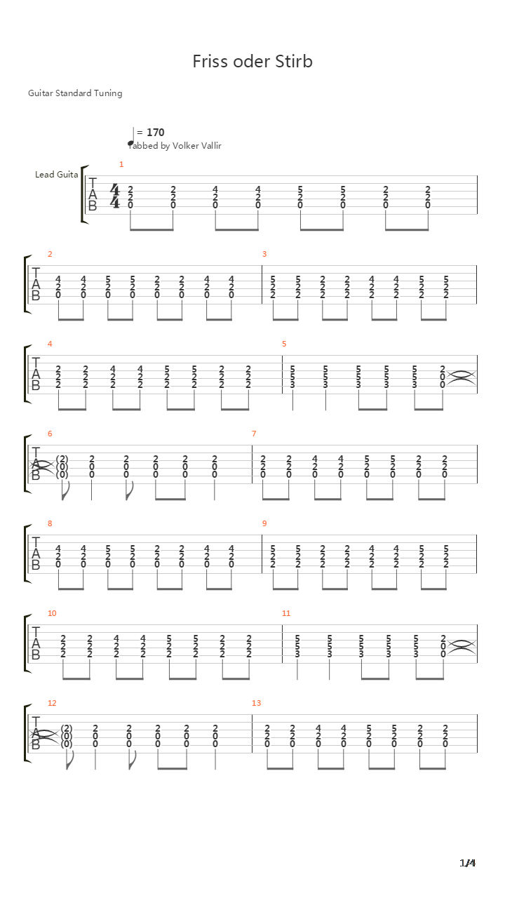 Friss Oder Stirb吉他谱