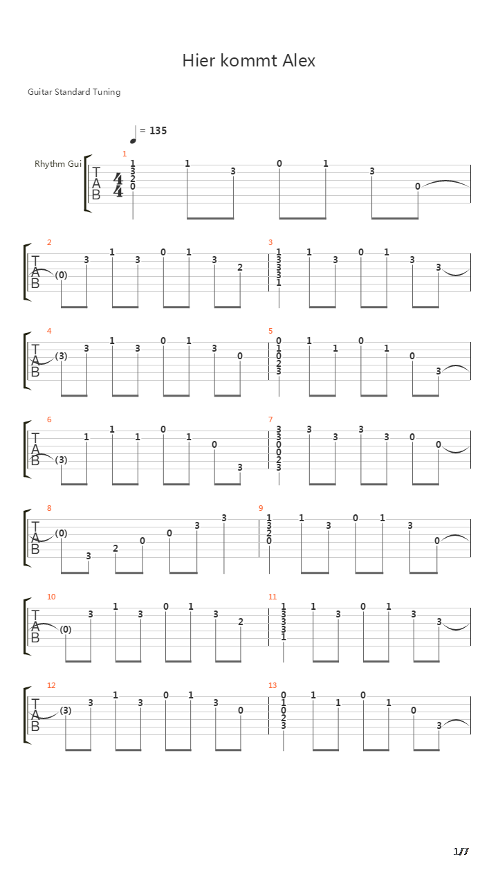 Hier Kommt Alex吉他谱
