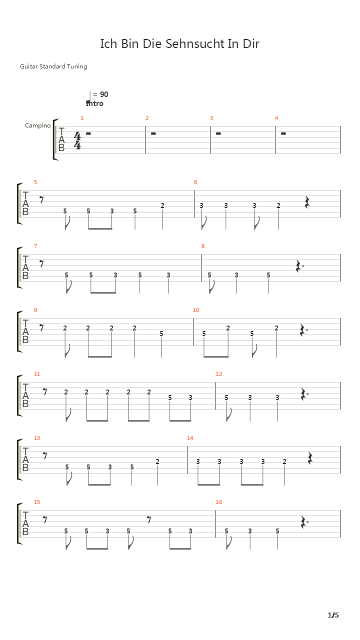 Ich Bin Die Sehnsucht In Dir吉他谱