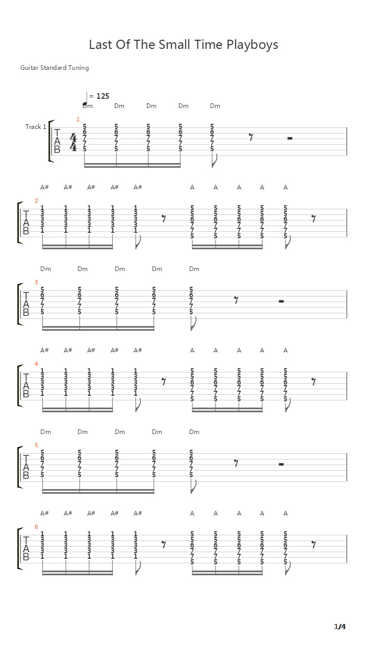 Last Of The Small Time Playboys吉他谱