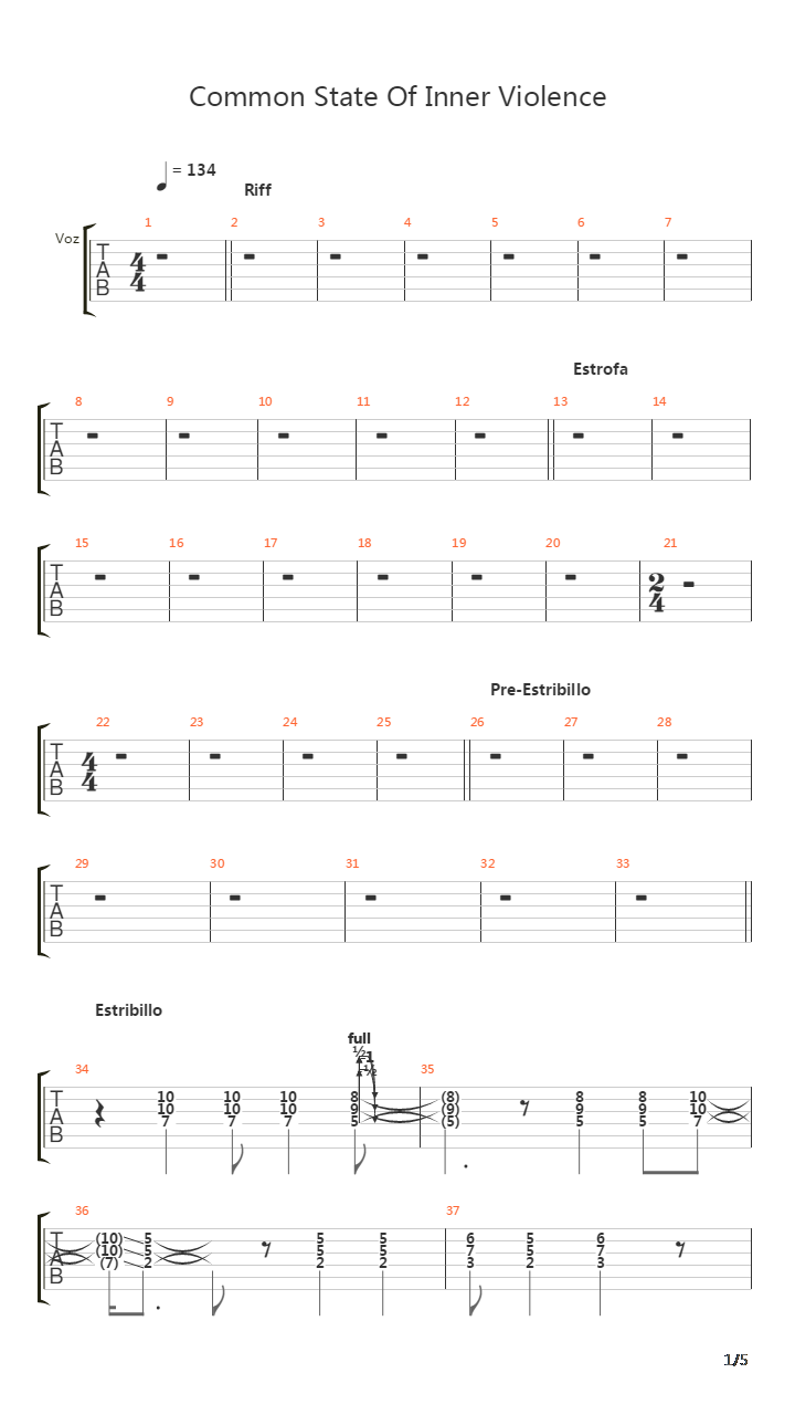 Common State Of Inner Violence吉他谱