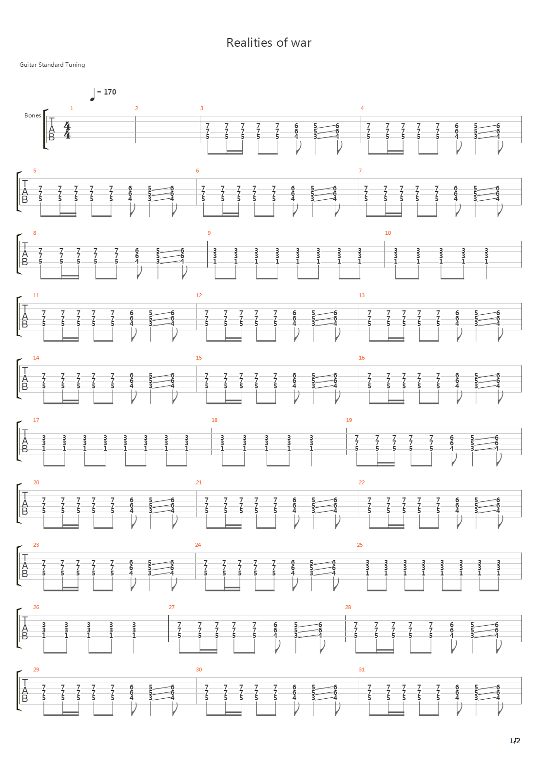Realities Of War Live吉他谱