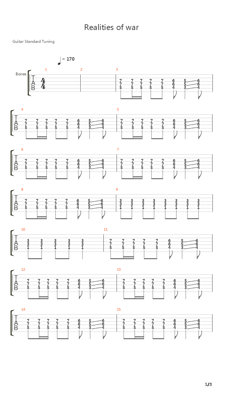 Realities Of War Live吉他谱