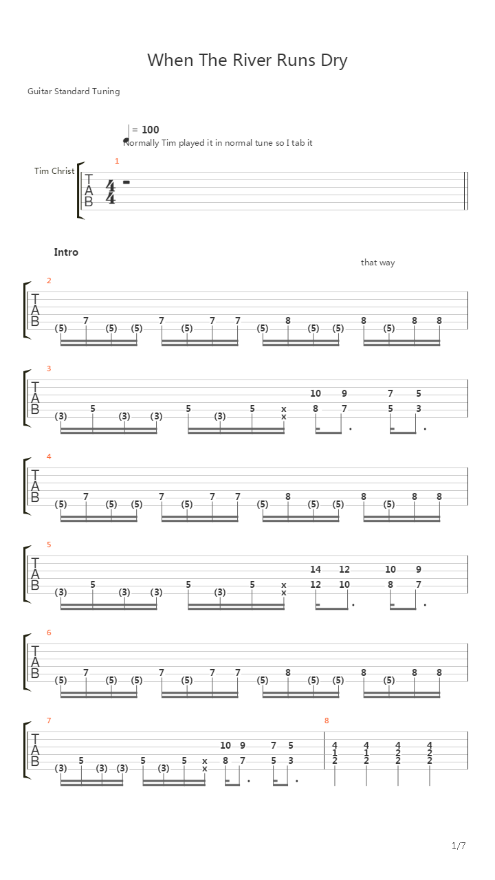 When The River Runs Dry吉他谱