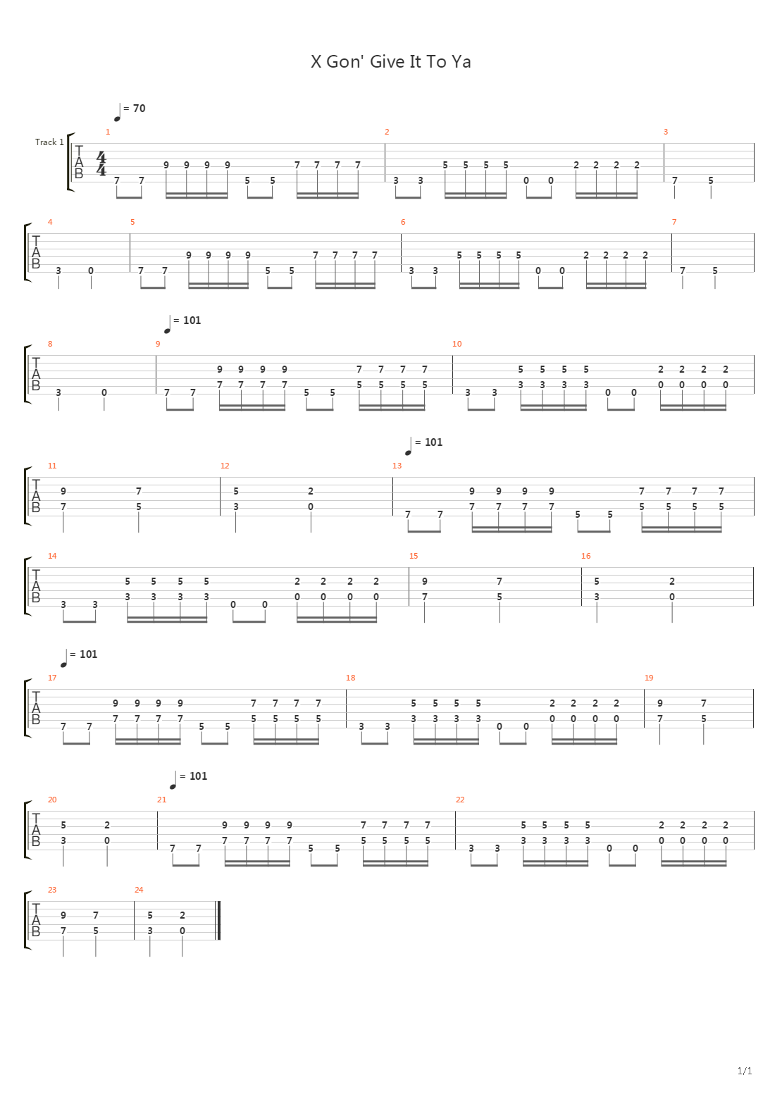 X Gonna Give It To Ya吉他谱
