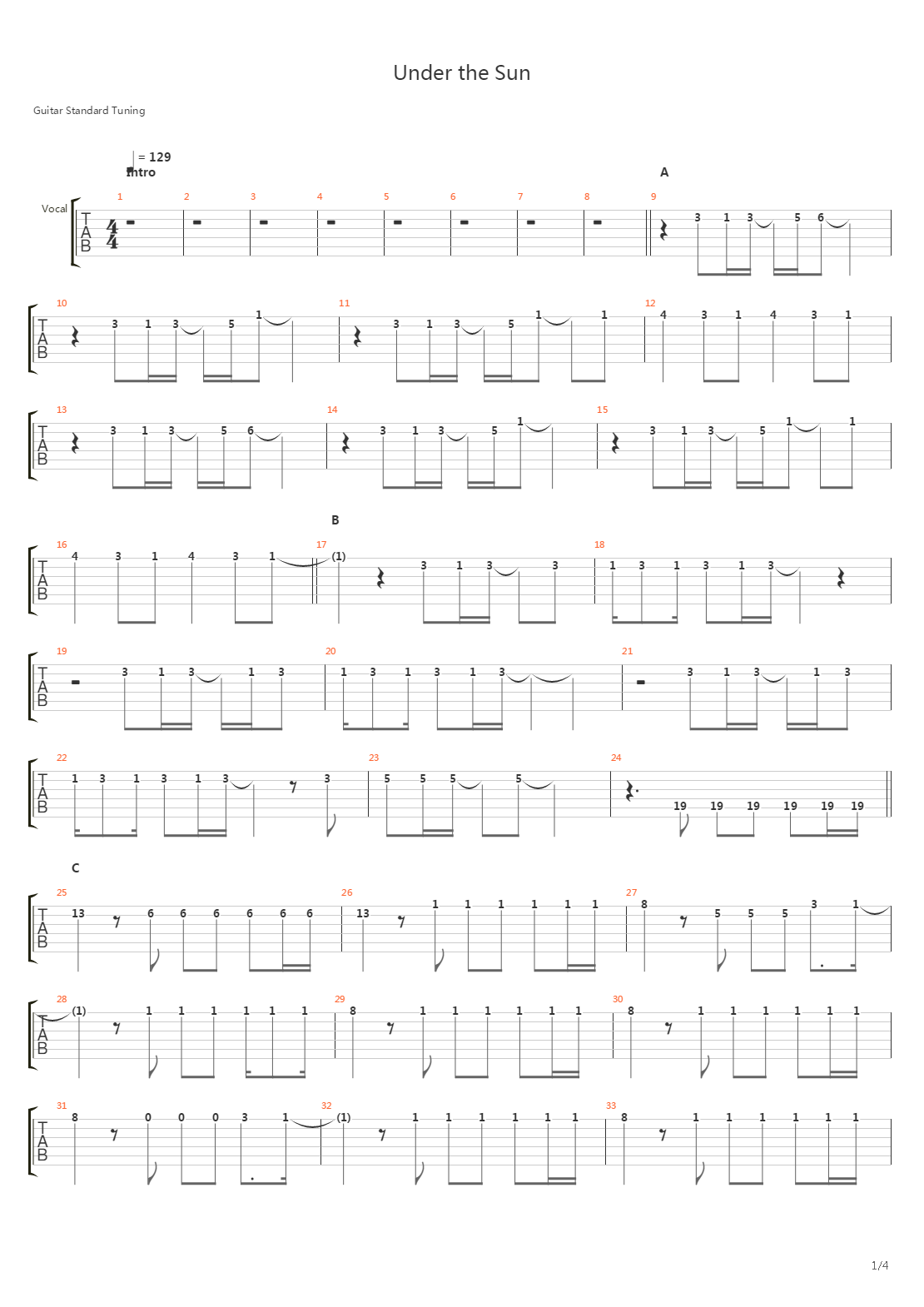 Under The Sun吉他谱